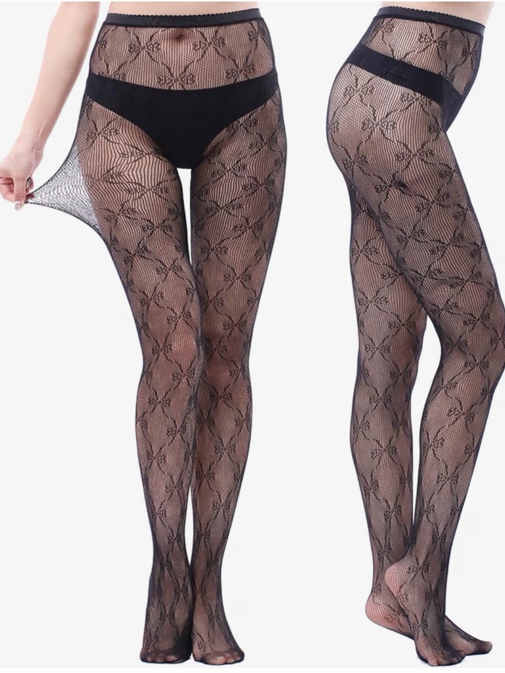 Black Lace Pattern Fishnet Tights for Women